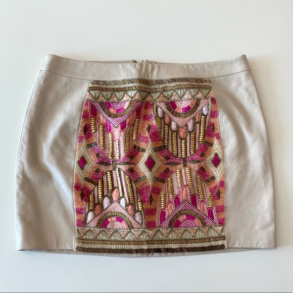 Kora Rae Embroidered Leather Mini Skirt Size 6 - Picture 4 of 13